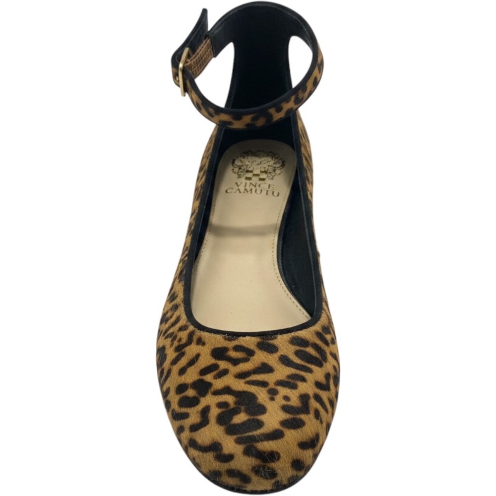 Vince Camuto Leopard Print Calf Hair Women's Ballet Ankle Strap Flats Brown 7.5M - Picture 1 of 9